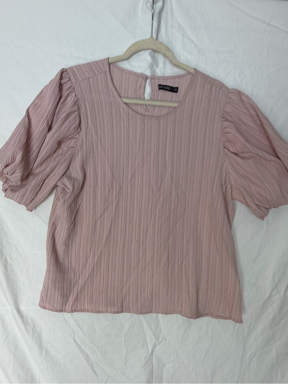 Mikarose Pleated Puff Sleeve Blouse - Blush Pink XL LIKE NEW
